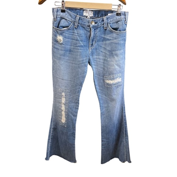 Current/Elliott Denim - Current/Elliott The Bootcut Super Loved Repair Light Wash Destroyed Flare Jeans